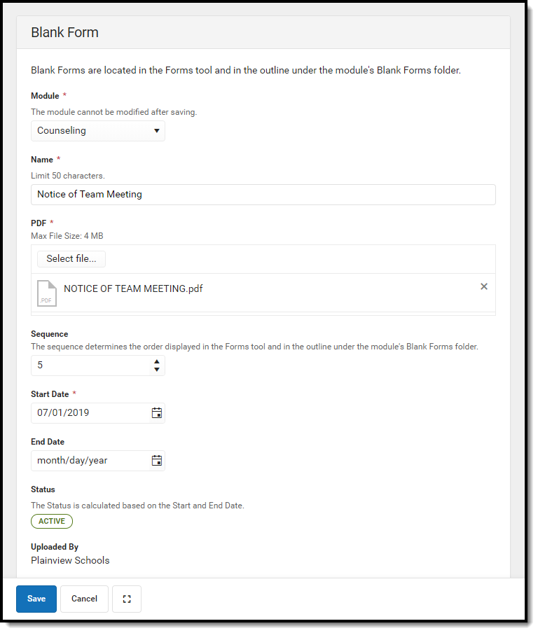 Image of Blank Form with options filled out